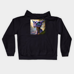 Purple Scaled Jungle Dragon with Big Blue Eyes Kids Hoodie